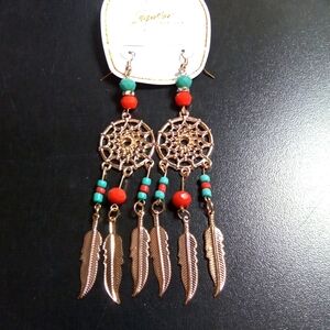 Long Feather Dream Catcher Hook Earrings